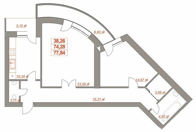 2-кімнатна 77.84 м² в ЖК Ювілейний від 13 000 грн/м², Івано-Франківськ