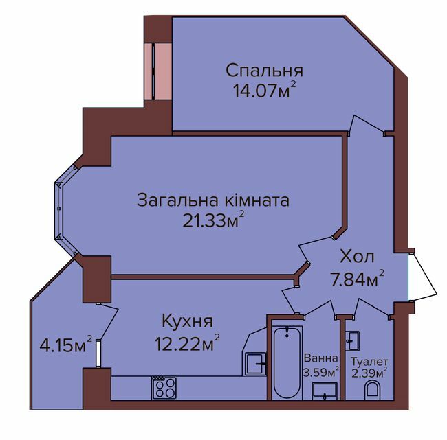 2-комнатная 65 м² в ЖК по бул. Незалежності от 9 800 грн/м², г. Калуш