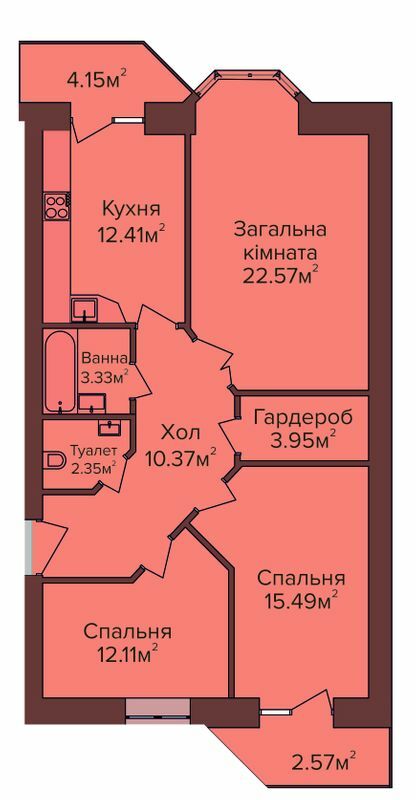 3-комнатная 85 м² в ЖК по бул. Незалежності от 9 800 грн/м², г. Калуш