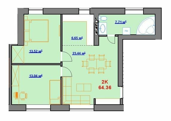 2-комнатная 64.36 м² в ЖК на пл. Шептицького, 8 от 18 200 грн/м², г. Калуш