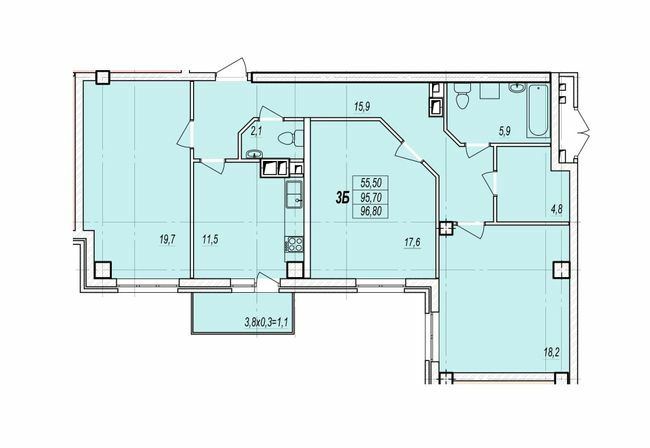 3-комнатная 96.8 м² в ЖК Дмитриевский от застройщика, Одесса