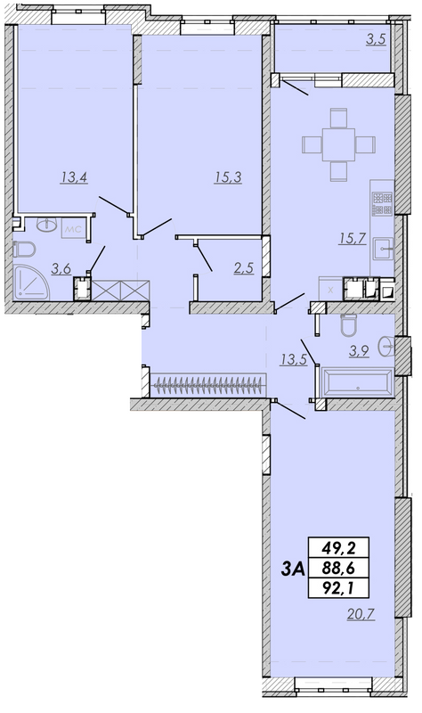 3-комнатная 92.1 м² в ЖК Прохоровский квартал от 18 550 грн/м², Одесса