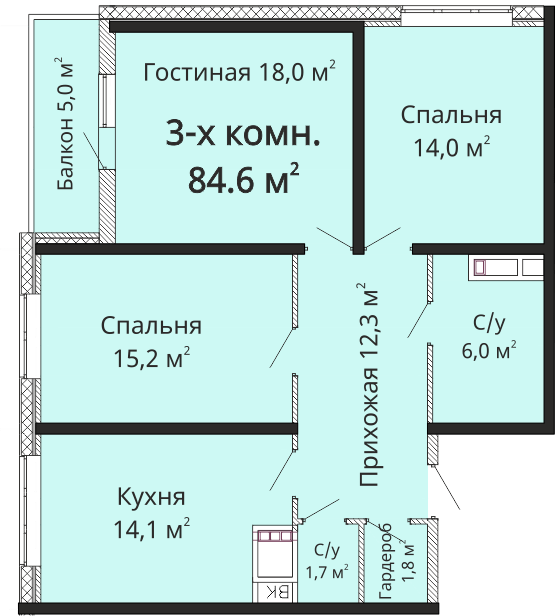 3-кімнатна 84.6 м² в ЖК Горизонт від 21 400 грн/м², Одеса