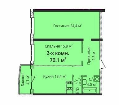 2-комнатная 70.1 м² в ЖК Четыре сезона от застройщика, Одесса