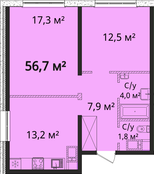 2-кімнатна 56.7 м² в Апарт-комплекс Літературний від 25 150 грн/м², Одеса