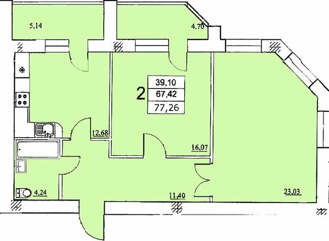 2-кімнатна 77.26 м² в ЖК на Єфимова від 18 500 грн/м², Одеса