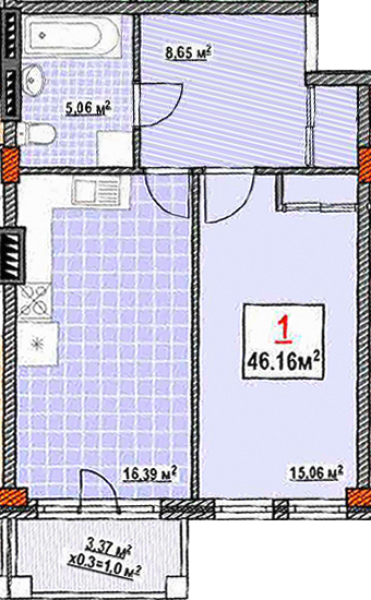 1-комнатная 46.16 м² в КД Консул от 37 500 грн/м², Одесса