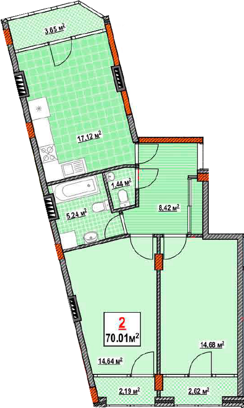 2-кімнатна 70.01 м² в КБ Консул від 34 700 грн/м², Одеса