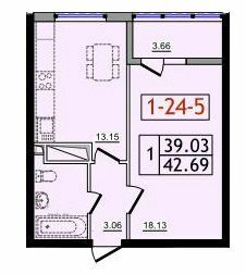 1-комнатная 42.69 м² в ЖК Сорок седьмая жемчужина от застройщика, с. Крыжановка