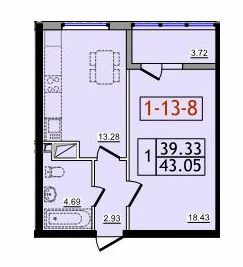 1-комнатная 43.05 м² в ЖК Сорок седьмая жемчужина от застройщика, с. Крыжановка