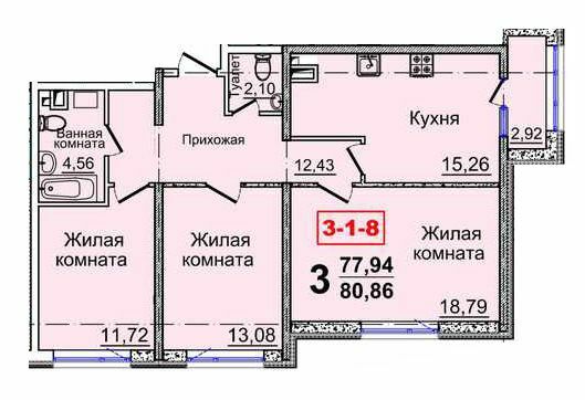 3-кімнатна 80.86 м² в ЖК Тридцять сьома перлина від забудовника, Одеса