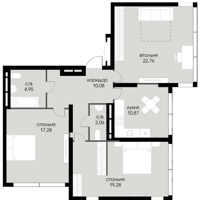 3-комнатная 87.28 м² в ЖК Echo Park 2 от 40 000 грн/м², с. Петропавловская Борщаговка