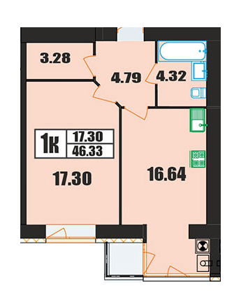 1-кімнатна 46.33 м² в ЖК на вул. Панаса Мирного, 20/2 від 17 200 грн/м², Хмельницький