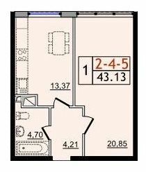 1-кімнатна 43.13 м² в ЖК П'ятдесят четверта перлина від 18 050 грн/м², с. Крижанівка