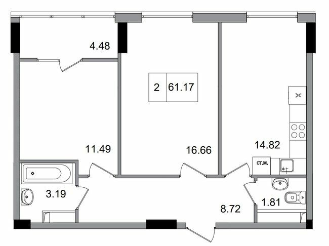 2-комнатная 61.17 м² в ЖГ ARTVILLE от 17 950 грн/м², пгт Авангард