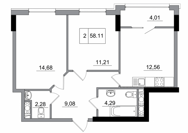 2-кімнатна 58.11 м² в ЖМ ARTVILLE від 17 600 грн/м², смт Авангард