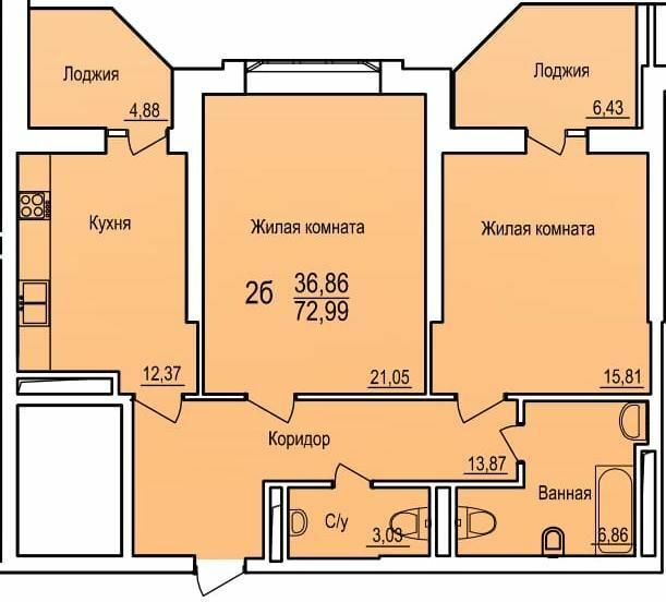 2-комнатная 72.99 м² в ЖСК Поющий фонтан от 24 000 грн/м², Одесса