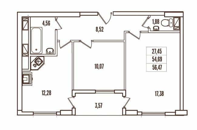 2-кімнатна 56.47 м² в ЖК Континент від 28 400 грн/м², Одеса