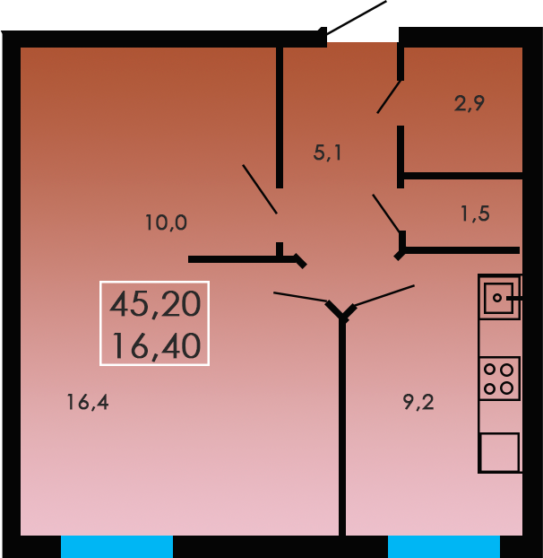 2-комнатная 45.2 м² в ЖК Лузановский Парк от застройщика, Одесса