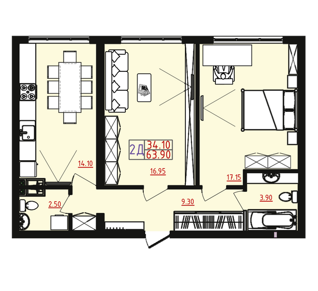 2-комнатная 63.9 м² в ЖМ Острова от 17 000 грн/м², Одесса