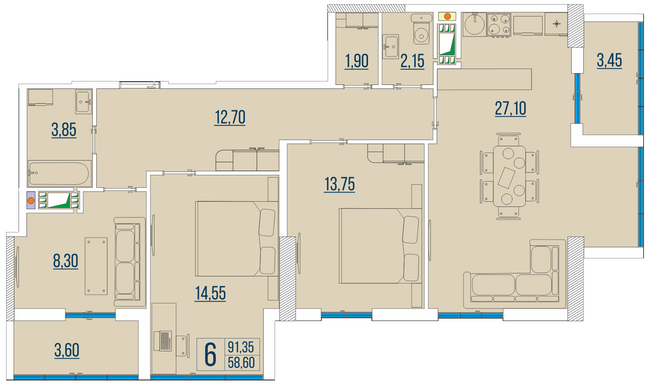 3-комнатная 91.35 м² в ЖК Бульвар Акаций от 22 300 грн/м², Одесса