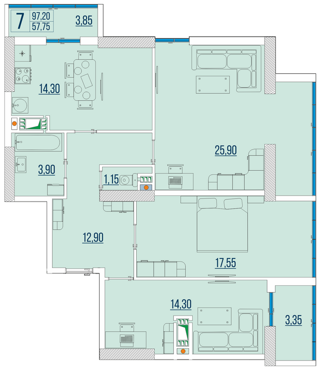 3-комнатная 97.2 м² в ЖК Бульвар Акаций от 22 300 грн/м², Одесса