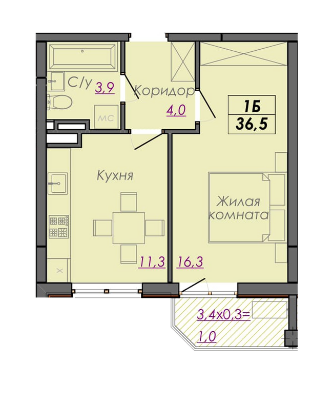 1-кімнатна 36.5 м² в ЖК Монблан від 31 600 грн/м², Одеса