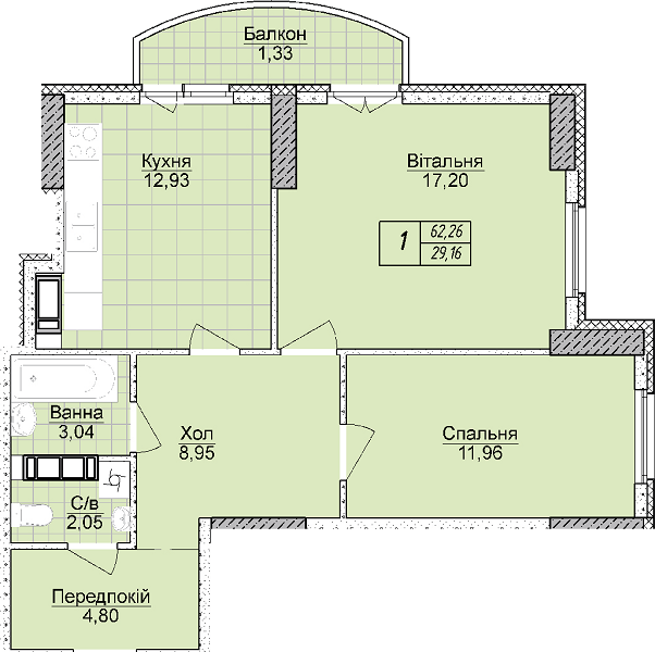 2-комнатная 62.26 м² в ЖК Башни Фонтана от 21 200 грн/м², Одесса