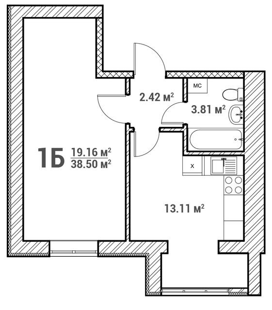 1-комнатная 38.5 м² в ЖК Молодежный городок от 16 000 грн/м², с. Крюковщина