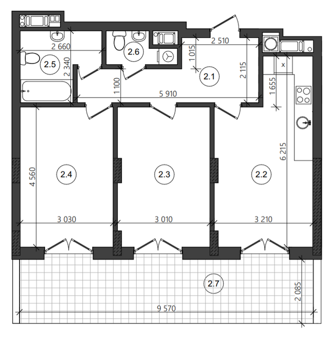 2-комнатная 66.55 м² в ЖК Фруктовая аллея от 19 650 грн/м², Львов