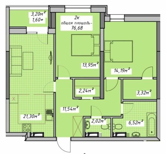 2-комнатная 76.68 м² в ЖК Otrada Sky от застройщика, Одесса