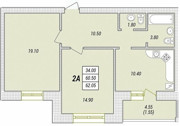 2-комнатная 62.05 м² в ЖК Парк Совиньон от 18 850 грн/м², пгт Таирово