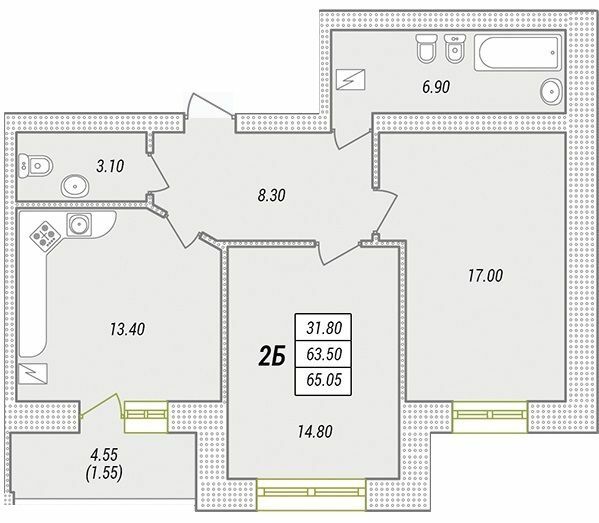 2-кімнатна 65.05 м² в ЖК Парк Совіньон від 20 450 грн/м², смт Таїрове