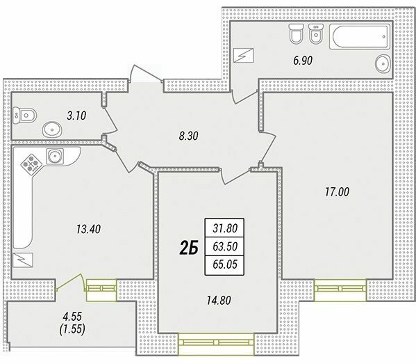 2-комнатная 65.05 м² в ЖК Парк Совиньон от 20 450 грн/м², пгт Таирово