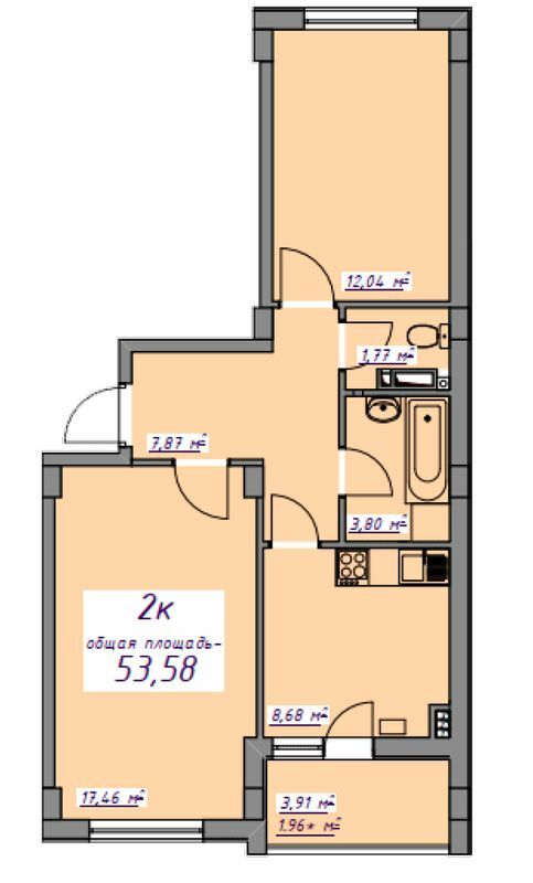 2-кімнатна 53.58 м² в ЖМ Сьоме Небо від 16 150 грн/м², смт Авангард