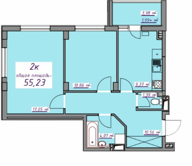 2-комнатная 55.23 м² в ЖМ Седьмое Небо от 16 150 грн/м², пгт Авангард