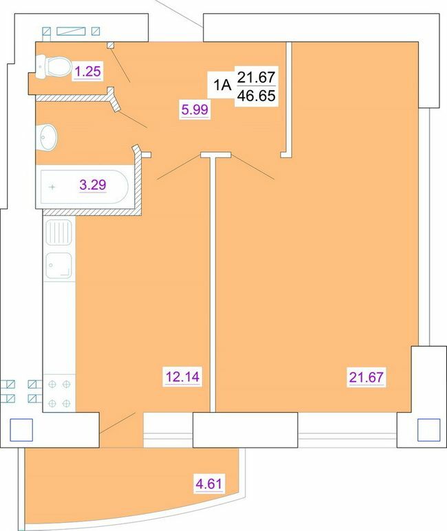 1-кімнатна 46.65 м² в ЖК Одеський двір від 13 950 грн/м², Одеса