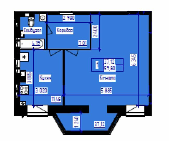 1-кімнатна 59.6 м² в ЖК Парус від 16 450 грн/м², м. Чорноморск