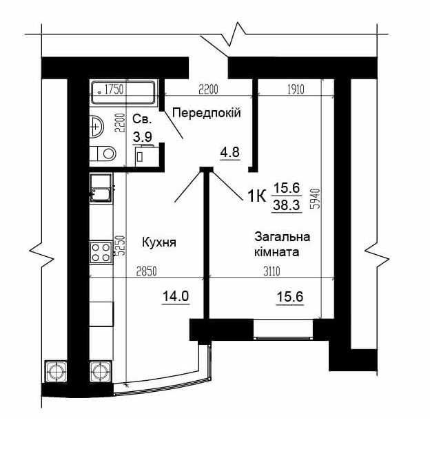 1-комнатная 38.3 м² в ЖК Bavaria City от 17 600 грн/м², с. Крюковщина