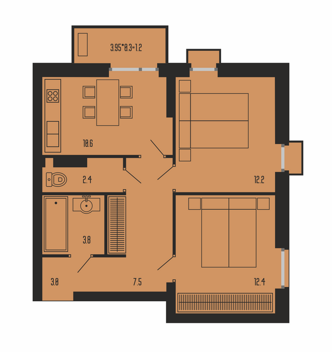 2-кімнатна 53.7 м² в ЖК Бісквітний від 24 050 грн/м², Одеса