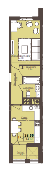 1-комнатная 38.55 м² в ЖК Леополь Таун от застройщика, Львов