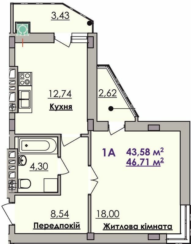 1-кімнатна 46.71 м² в ЖК Гармонія від 16 300 грн/м², м. Стрий