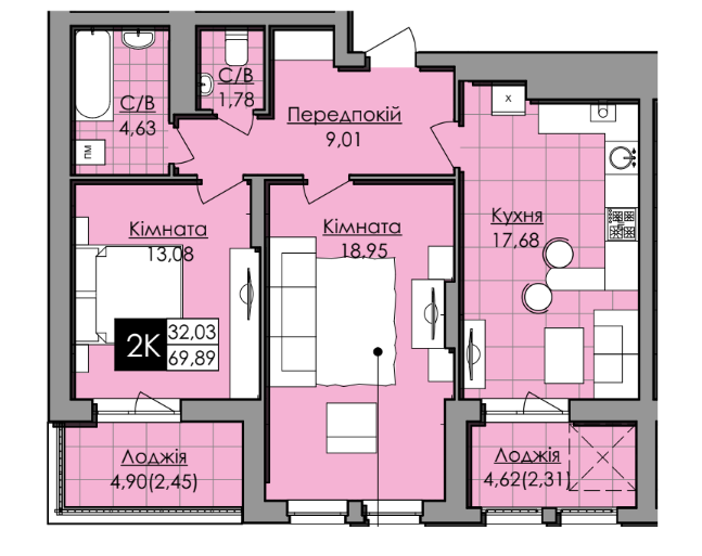2-комнатная 69.89 м² в ЖК Lazur Sky от 16 500 грн/м², Львов
