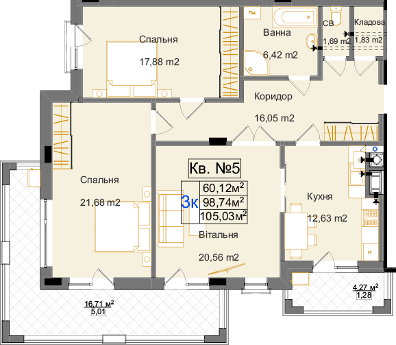 3-кімнатна 105.03 м² в ЖК Park Inn від 44 750 грн/м², Львів