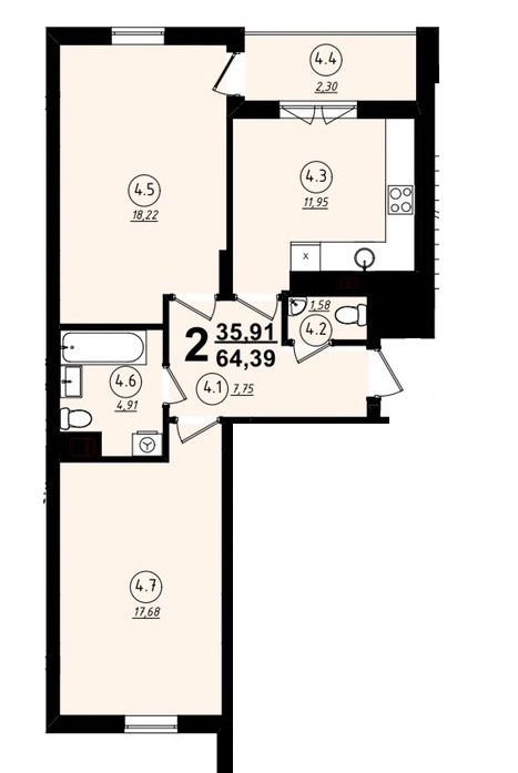 2-кімнатна 64.39 м² в ЖК Plus 2 від 18 000 грн/м², Львів