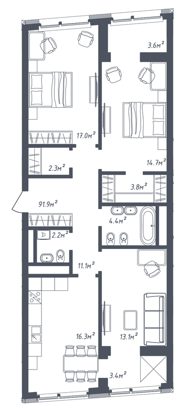 3-комнатная 91.9 м² в ЖК Там Там от 18 000 грн/м², Львов