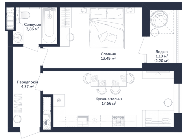 1-кімнатна 40.48 м² в ЖК Viking Park від 22 150 грн/м², Львів