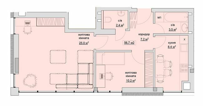 2-комнатная 56.7 м² в ЖК Grand Village от застройщика, с. Сокольники