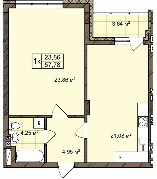 1-кімнатна 57.78 м² в ЖК вул. Пасічна, 25А від 36 300 грн/м², Львів