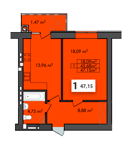 1-кімнатна 47.15 м² в ЖК Сусіди від 18 200 грн/м², м. Винники